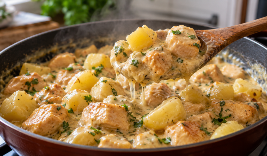 Frango cremoso com batatas na panela