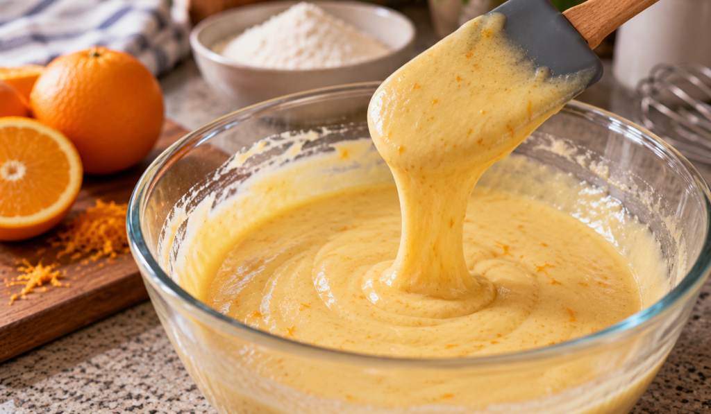 Massa de bolo de laranja no ponto certo