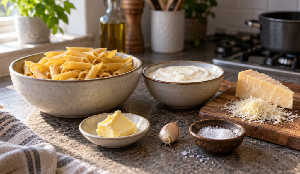 Ingredientes do Macarrão Cremoso com Poucos Ingredientes