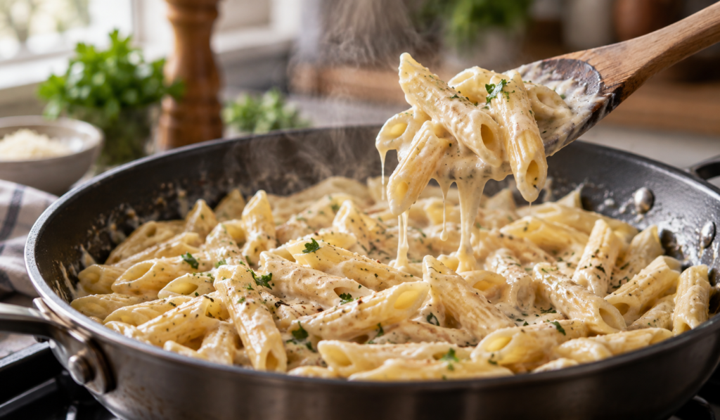 O Ponto Certo do Macarrão Cremoso na Panela